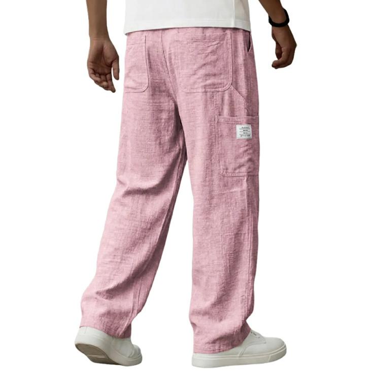 2026 Spring/Summer New Men's Solid Color Breathable Cotton-Linen Pocket Casual Trousers