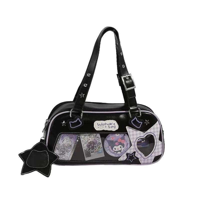 Star Letter Shoulder Bag With Adjustable Shoulder Strap Zipper Design Leather Pu