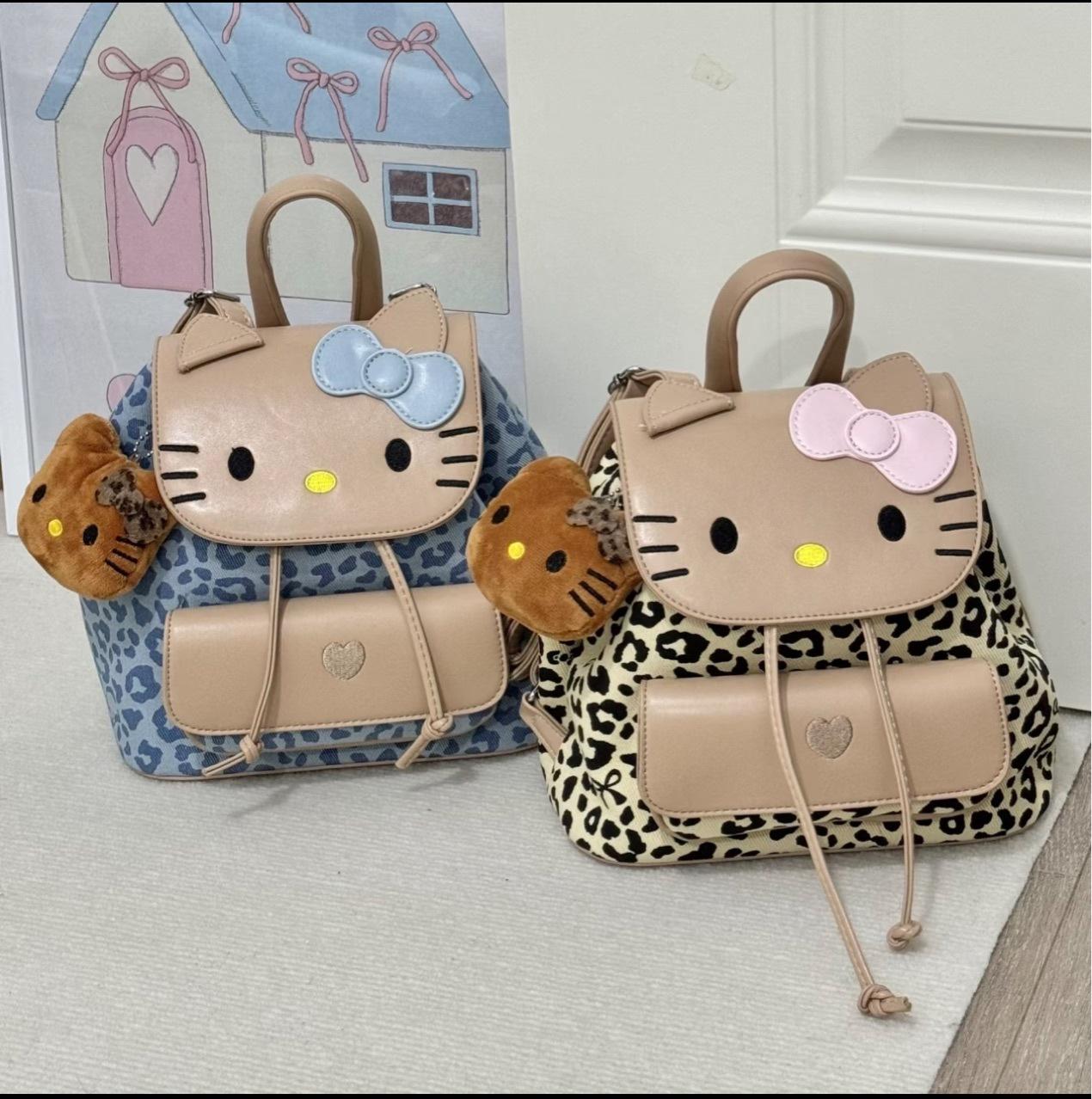 

Super Popular Black Skin Leopard Print Kt Backpack with A New High-end Feel, Cute and Girly Heart, Katie Cat Embroidery, Stylish Backpack Trend