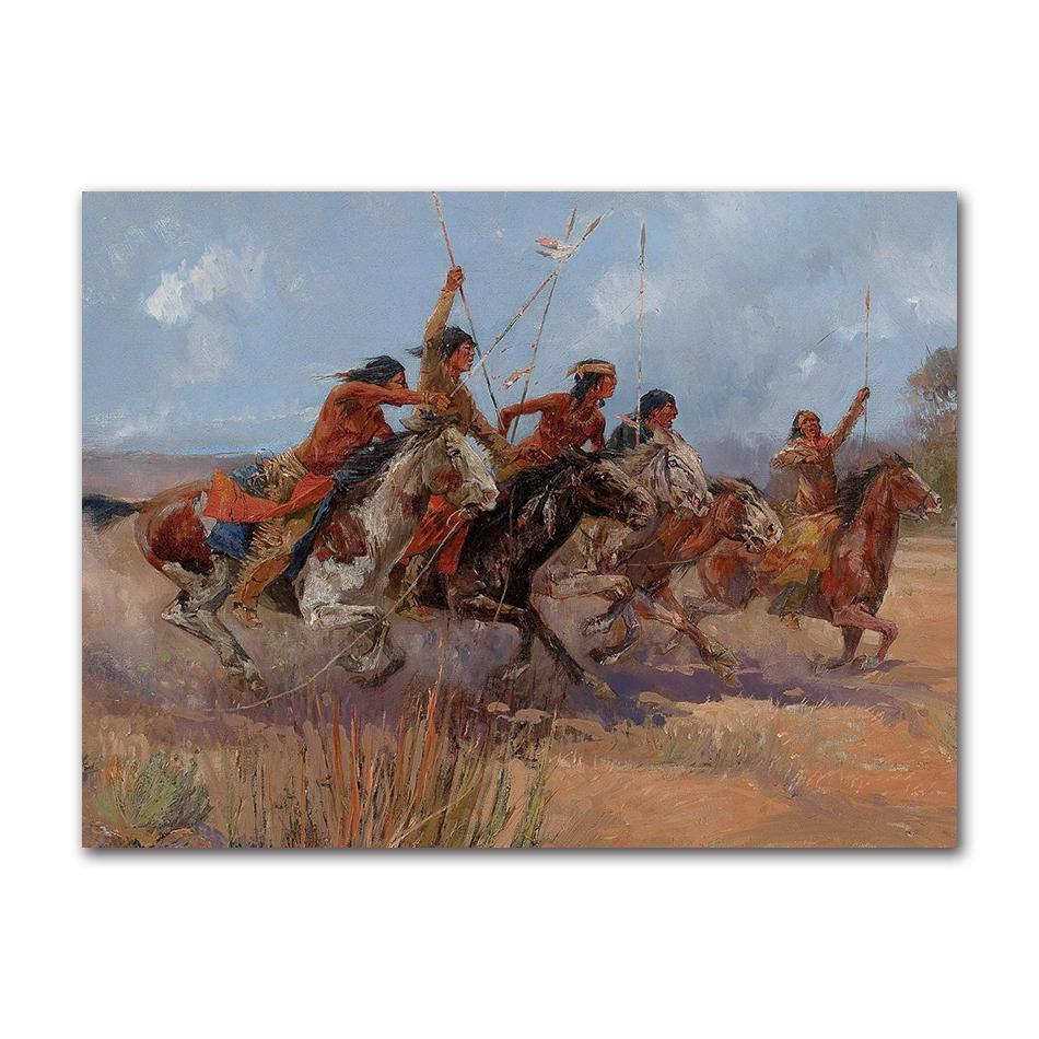 Vintage Old West Antique Horse Riders Cowboys Western Hills Art Posters Canvas Painting Wall Prints Pictures for Room Home Decor