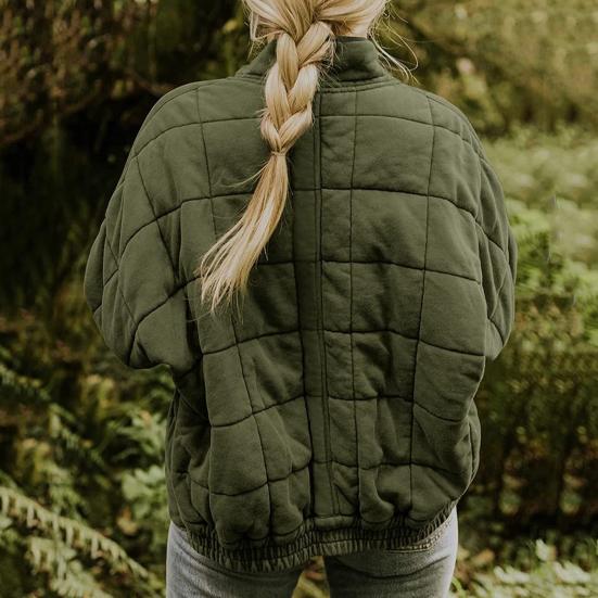 Women Winter Coat Pockets Solid Color Thick Stand Collar Long Sleeves Keep