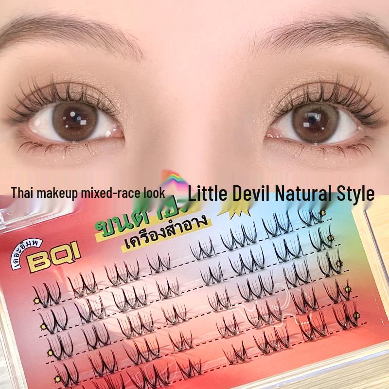 Natural Thai Style Irregular Segmented False Eyelashes with Transparent Stem