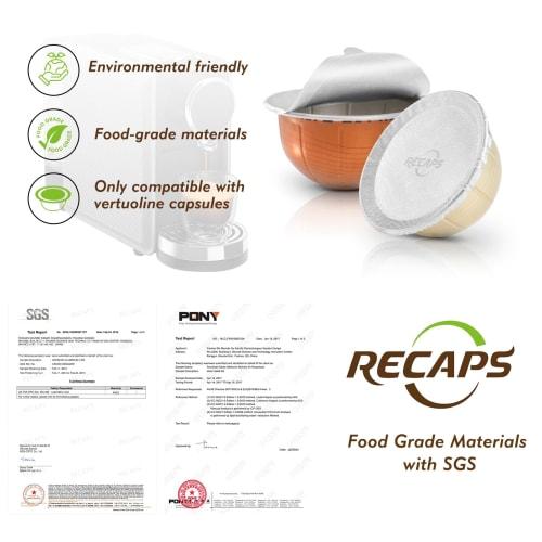 RECAPS Aluminum Foil Coffee Pod Lid Seals, Reusable Coffee Filters, Compatible with Vertuoline Vertuo, 100 Filters (62mm), Refillable