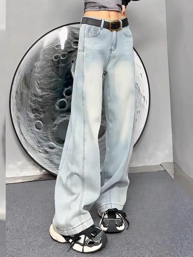 Plus Size Wide Leg Straight Jeans for Pear-Shaped Women – Slimming, Casual, Floor-Length Autumn Pants