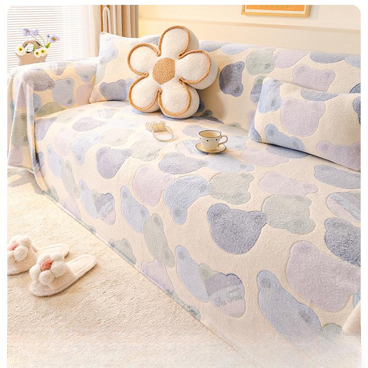 Cute Cartoon Sofa Cover Towel Autumn and Winter Thickening Milk Fiber Anti-Scratching Sofa Cushion All-Inclusive Sofa Cover Dust Cover