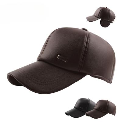 Winter Middle-Aged And Elderly Velvet Thickened Ear Protection Leather Baseball Cap Warm Curved Brim Cap Casual Simple Old Man Hat