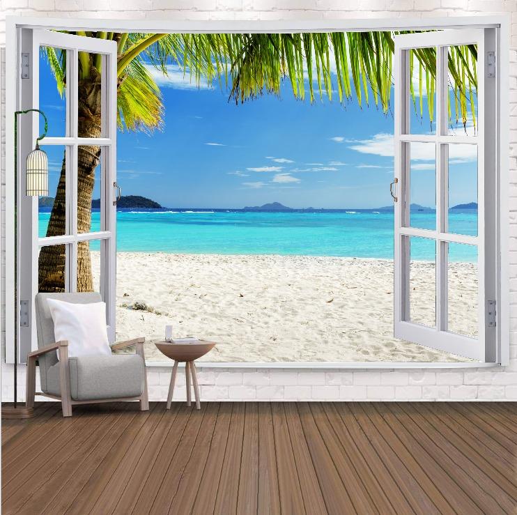 Berglandschaft vor dem Fenster, hängender Wandteppich, Wanddekoration für Zuhause, Büro, Wohnzimmer