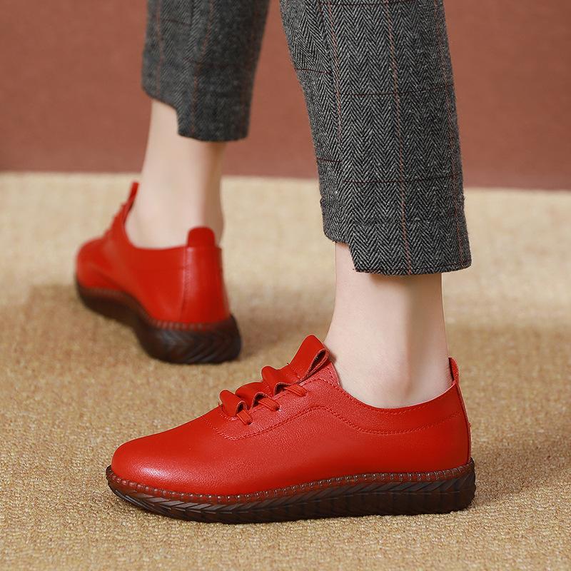 GKTINOO Automne 2024 Bout Rond Cuir Véritable Semelle Souple Ballerines Chaussures pour Femmes Antidérapantes Grandes Tailles Baskets Chaussures Décontractées pour Mère