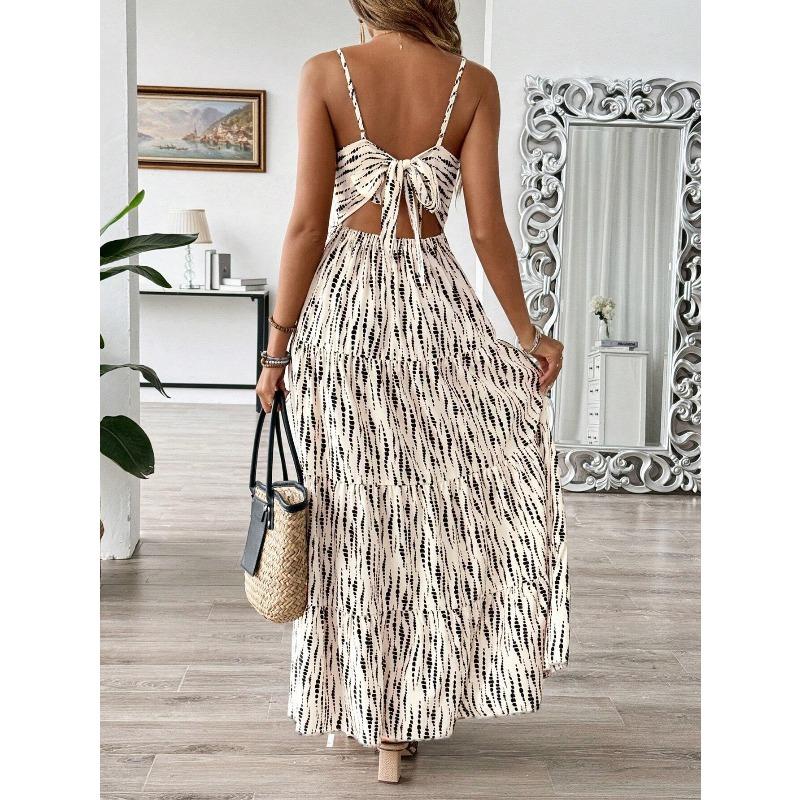 YYFS Women's Fashion Summer Spring Stripe Print Sleeveless V-Neck High Waist Casual Dresses