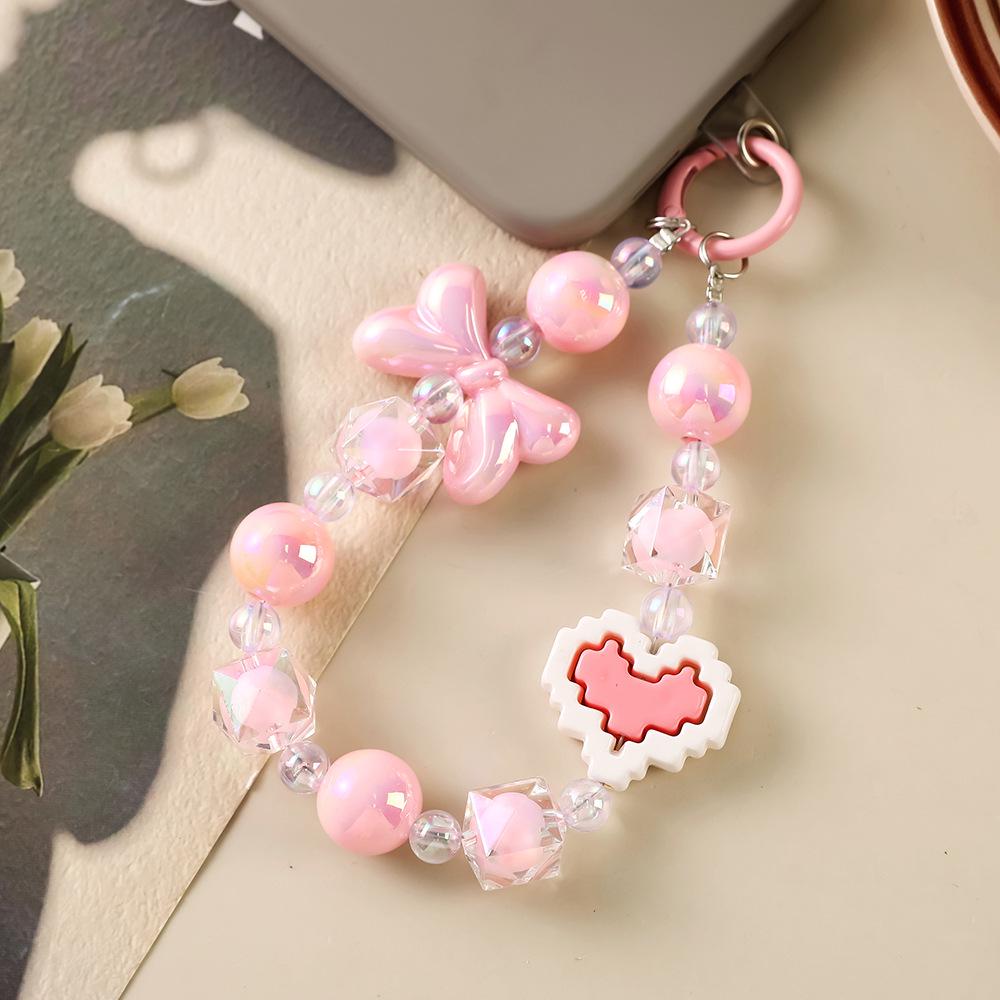 Candy Heart Beaded Phone Lanyard & Bow Charm Keychain Gift