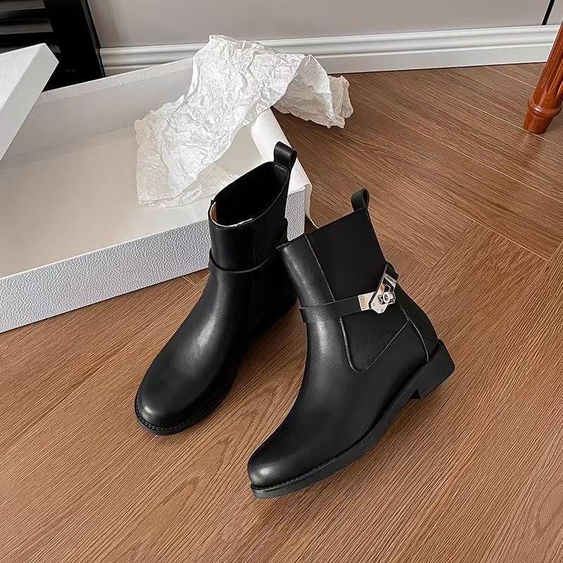 Přezka na opasek Britský styl tenké Martin boots dámské podzimní a zimní retro tlustý podpatek Chelsea malé krátké boty dámské