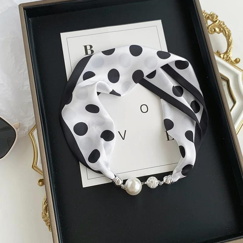 Chinese Retro Multi-Functional Magnetic Women'S Silk Scarf Small Strip Diamond Magnetic Buckle Small Scarf