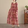 DIMANAF New 2026 Women Plus Size Spring Summer Vintage Long Dress Loose Oversize Long Sleeve Maxi Floral Print