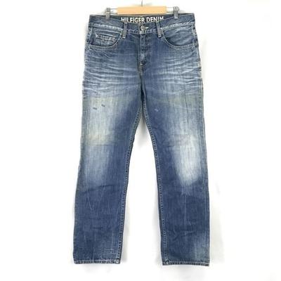 HILFIGER DENIM Vaqueros de Mezclilla Desgastada Azul Talla W32 L32 Entrepierna 83cm(USADO)