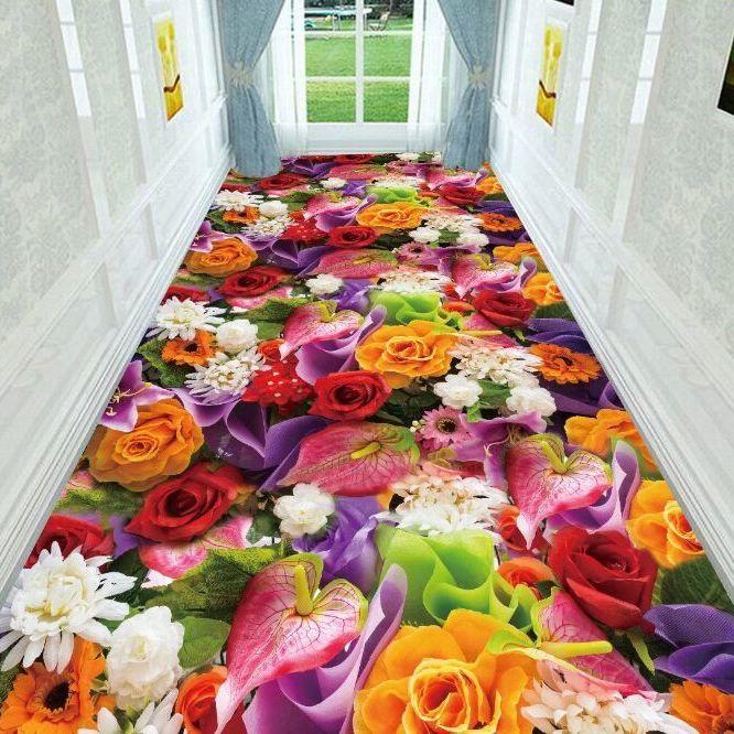 Autumn Style Long Lobby Carpet Fresh Green Grass Pattern Stairway Hallway Home Corridor Carpet Aisle Party Wedding Red Area Rugs
