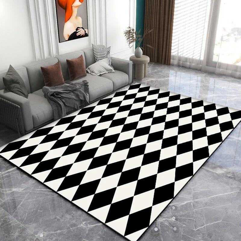Nordic Black White Jagged Pattern Carpets for Living Room Soft Washable Non-slip Large Area Rugs for Bedroom Decoration Home Mat