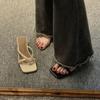 Woman Slippers White Open Toe Flip Flops Sliver Slides Sexy Outside Indoor Sandals Shoes for Women Low Heel On Beach I Casual 39