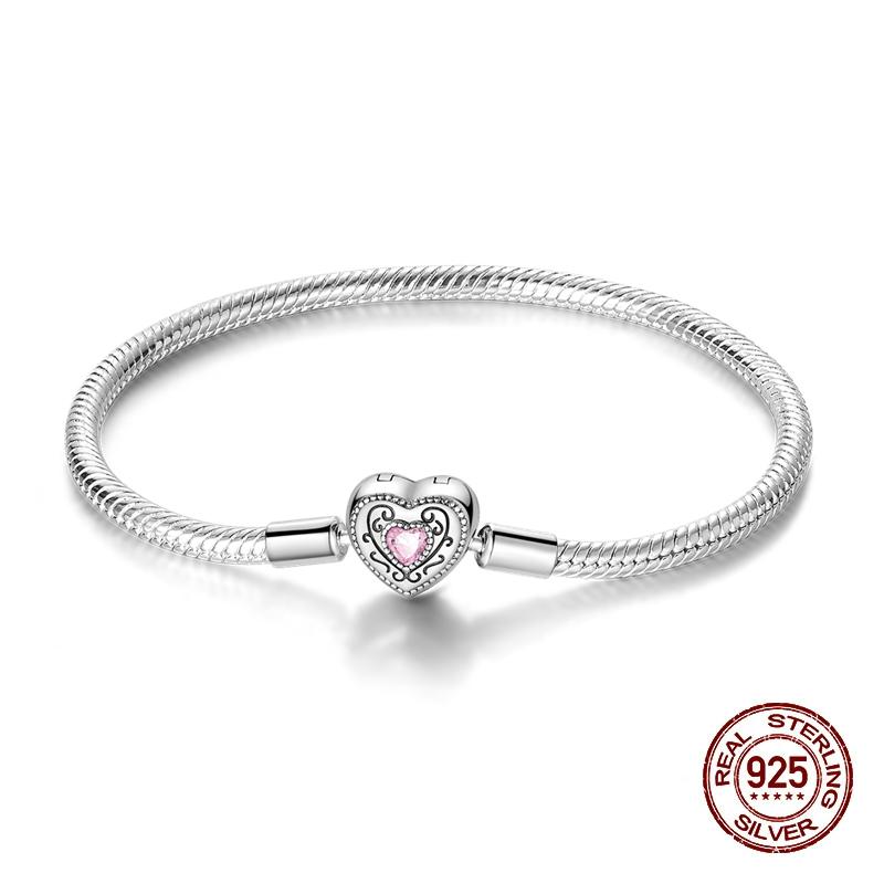 Pink Heart Bracelets Copper Metal Color Bow Zircon Lucky Snake Chain Bracelets Designed For Do It Yourself Charm Bead Components Bead Components