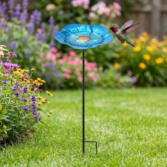 Metall Blume Gartenstecker Vogelbad Vintage Außen Bienen Tränke Station 25,6" Abnehmbarer Schmetterlings Futterspender Bad Schale für Außen Garten Rasen Dekor