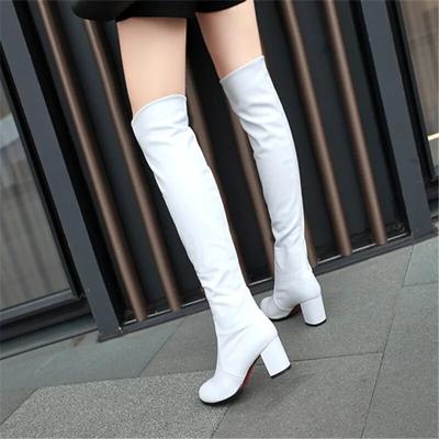 Fashion Knee High Boots Women'S Winter Boots Thick High Heels Long Boots Round Slip On Spring Autumn Shoes Woman Black White 39