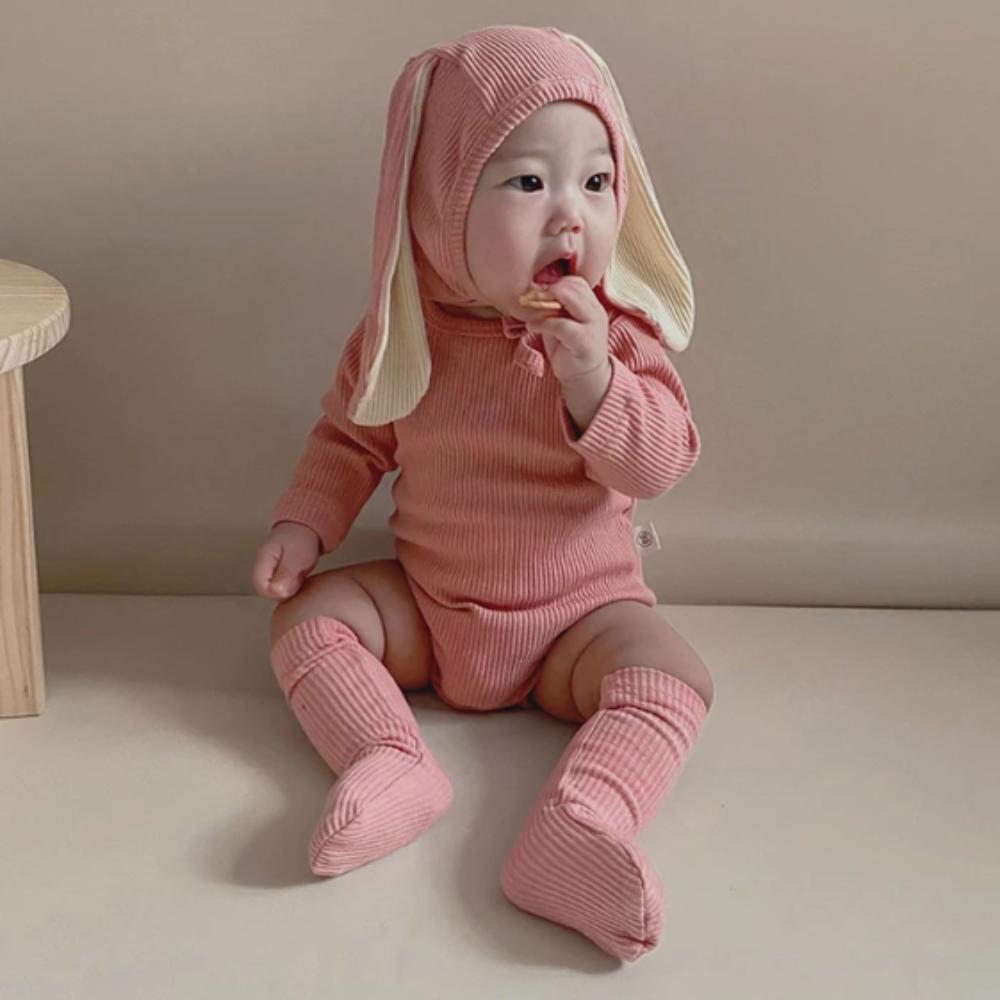 

3 Pieces Set Bunny Costume Cotton Solid Baby Bodysuit Rabbit Romper Sets Infant Girls 18M 90 рожевий