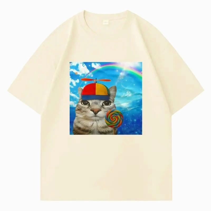 Greetings Huzz Tshirt Silly Cat Meme Printed Summer Hip Hop Women Crewneck Shortsleeve Casual Y2k  Tshirt Clothing