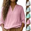 Women's Color Casual V-neck Long Sleeved Pullover Cotton And Linen Top