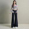 Spice girl high waist slightly pulled jeans women's spring new small loose and thin without leg flared pants