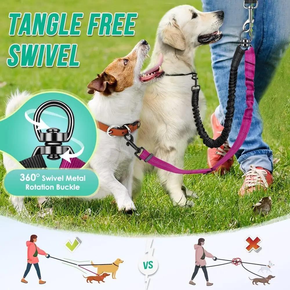 360° Swivel Double Dog Leash Reflective Two Dog Traction Leash Nylon Two Dog Lead Pet Puppy