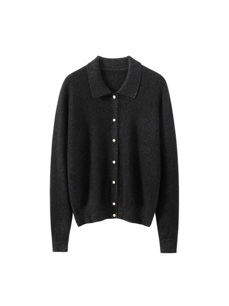 Women's Cashmere Polo Collar Cardigan: Elegant Autumn/Winter Knit Sweater