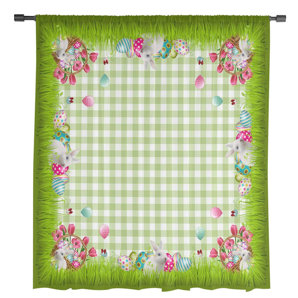 Velikonoční jaro králičí kostkované tylové závěsy do obývacího pokoje voál průhledný závěs okenní závěsy