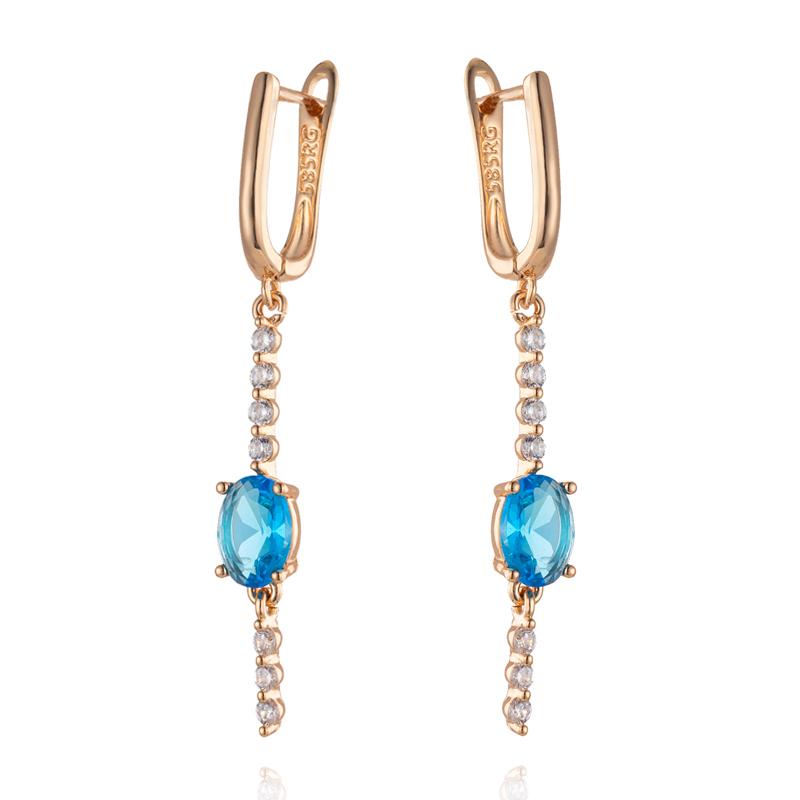 Luxury Blue Natural Zircon Wedding Long Drop Earrings Fashion Rose Gold Crystal Accessories For Women Daily Jewelry
