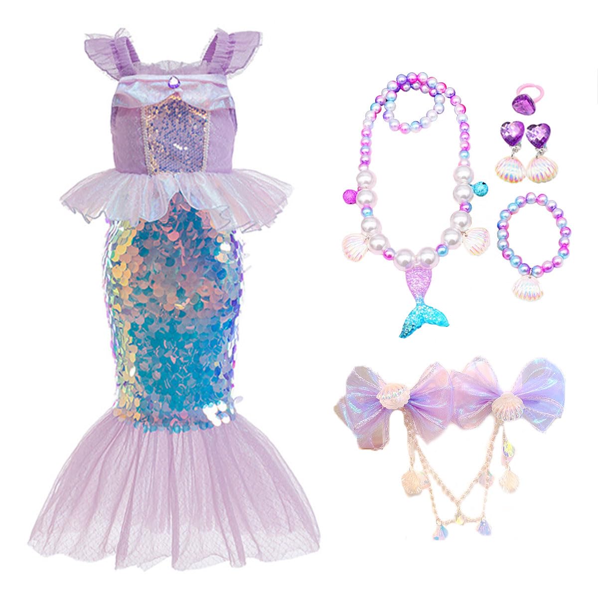 

Принцесса Платье для Детей Хэллоуин Ариэль Косплей Детский Костюм Русалки Костюм Принцессы Русалки для Девочек [monoii] фиолетовый