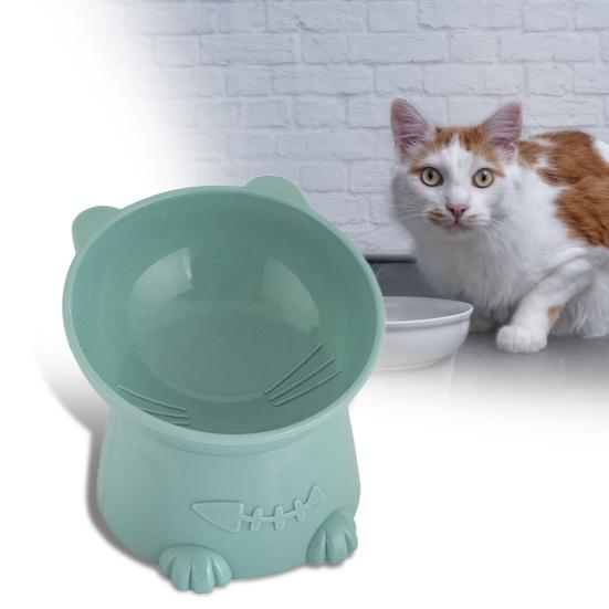 Tigela para Animais de Estimação Forma de Gato de Desenho Animado Inclinada Anti-tombamento Base Elevada Protege a Coluna Cervical