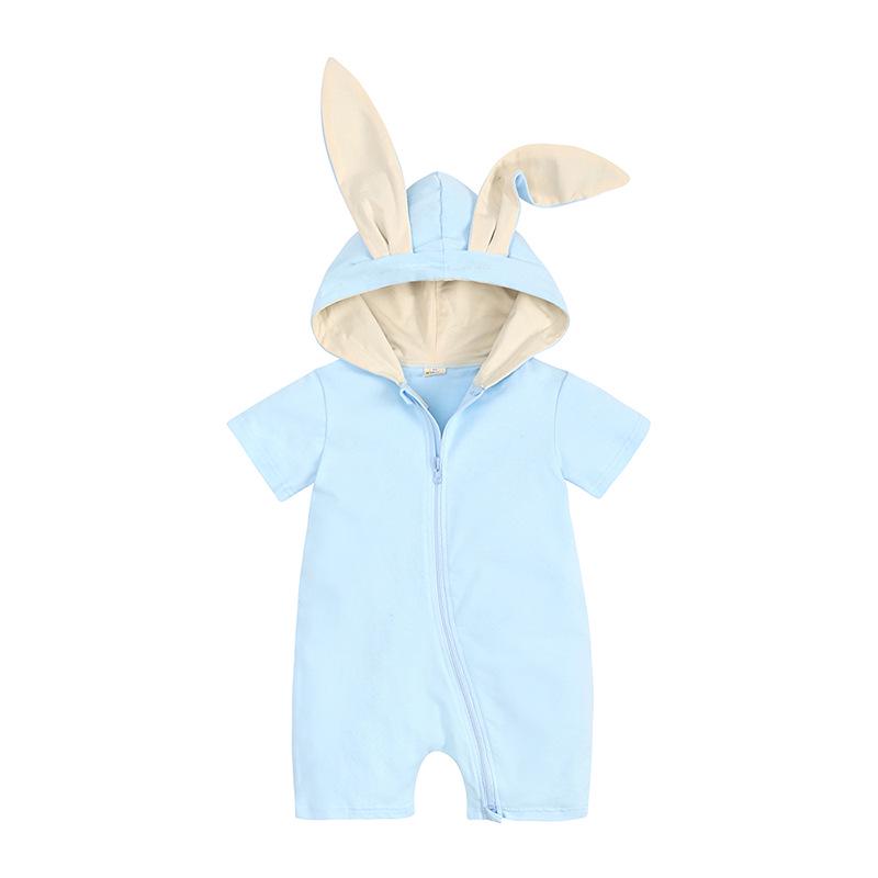 Infant Bunny Ear Jumpsuit - Summer Short Sleeve Romper for Babies and Toddlers