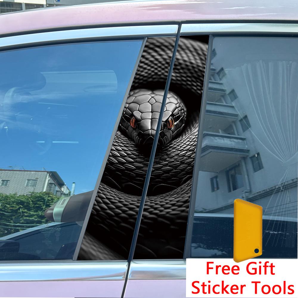 2pcs Halloween skull head snake Halloween viper Car Center Pillar Sticker B-Pillar Protective Film Decoration Decals