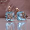 PATAYA Rose Gold Color Inlaid Artificial Zircon Square Sweet Girl Earrings