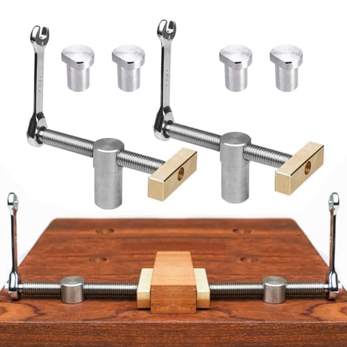 Oikabio Silver Desktop Clip with Four 20mm Dog Hole Stops, Clip Clamp Fixture Vise Bench Joinery Carpenter Tool
