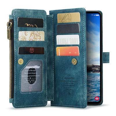Etui na telefon Samsung Galaxy S24+ z paskiem CASEME C30 Zapinane na zamek, z wieloma przegródkami na karty, pokryte skórą PU