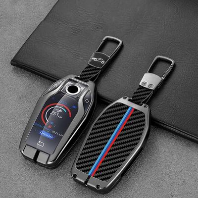 Metal Carbon Fiber Pattern Car Key Case LCD Smart Remote Cover LED Display Shell for BMW X5 X7 5 7 Series G11 G12 G30 G31 M760Li
