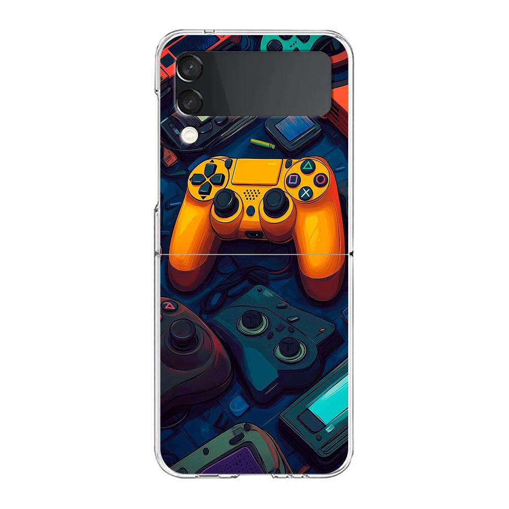 Phone Cover For Samsung Galaxy Z Flip 7 6 5 4 Case Transparent For Samsung Z Flip 3 Hard PC Foldable Bag Game Controller Graphic