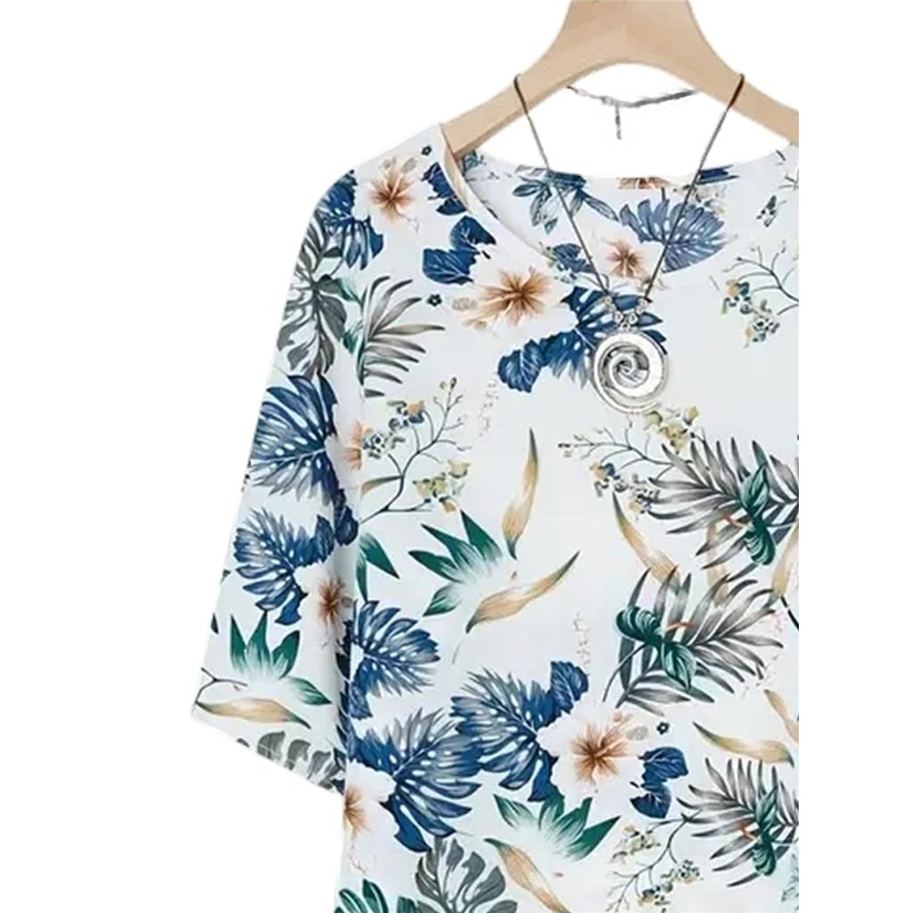 Women's plus size set printed short-sleeved T-shirt casual loose solid color trousers clothes sale