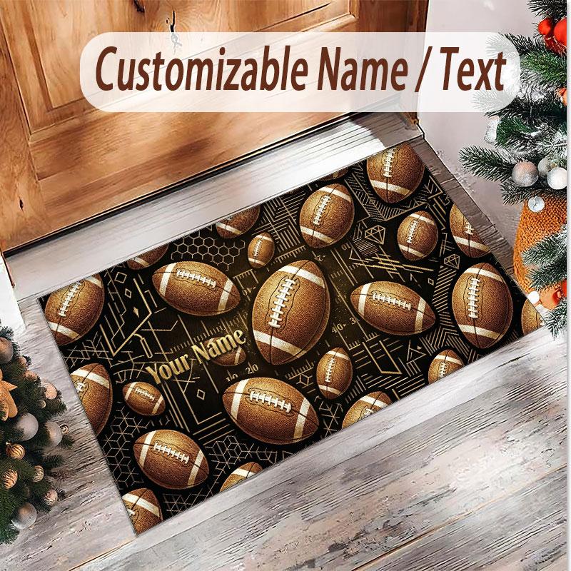 American Football Theme Soft Crystal Velvet Rug Custom Name & Text Print Non Slip Floor Rug for Bedroom Living Room