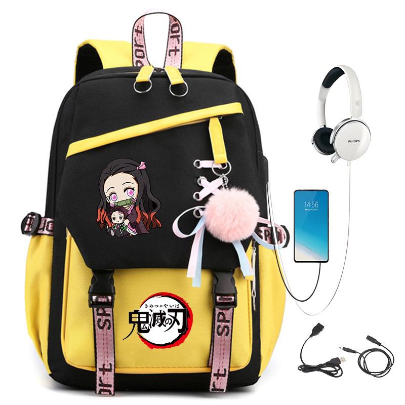 Japanese Campus Contrasting Color USB Multi-function Foreign Trade Children's Student Schoolbag Large Capacity Ghost Extinguishing