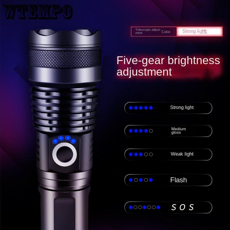 P50 Strong Light Flashlight LED Distant Light Multi-functional Telescopic Outdoor USB Rechargeable Lighting Flashlight
