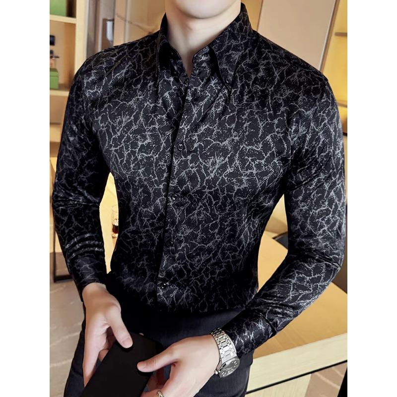 

Рубашка Британская Мода Длинный рукав Корейская Версия Не требующая глажки Не мнущаяся Приталенная Повседневная и Красивая Рубашка для Мужчин XXL чёрный