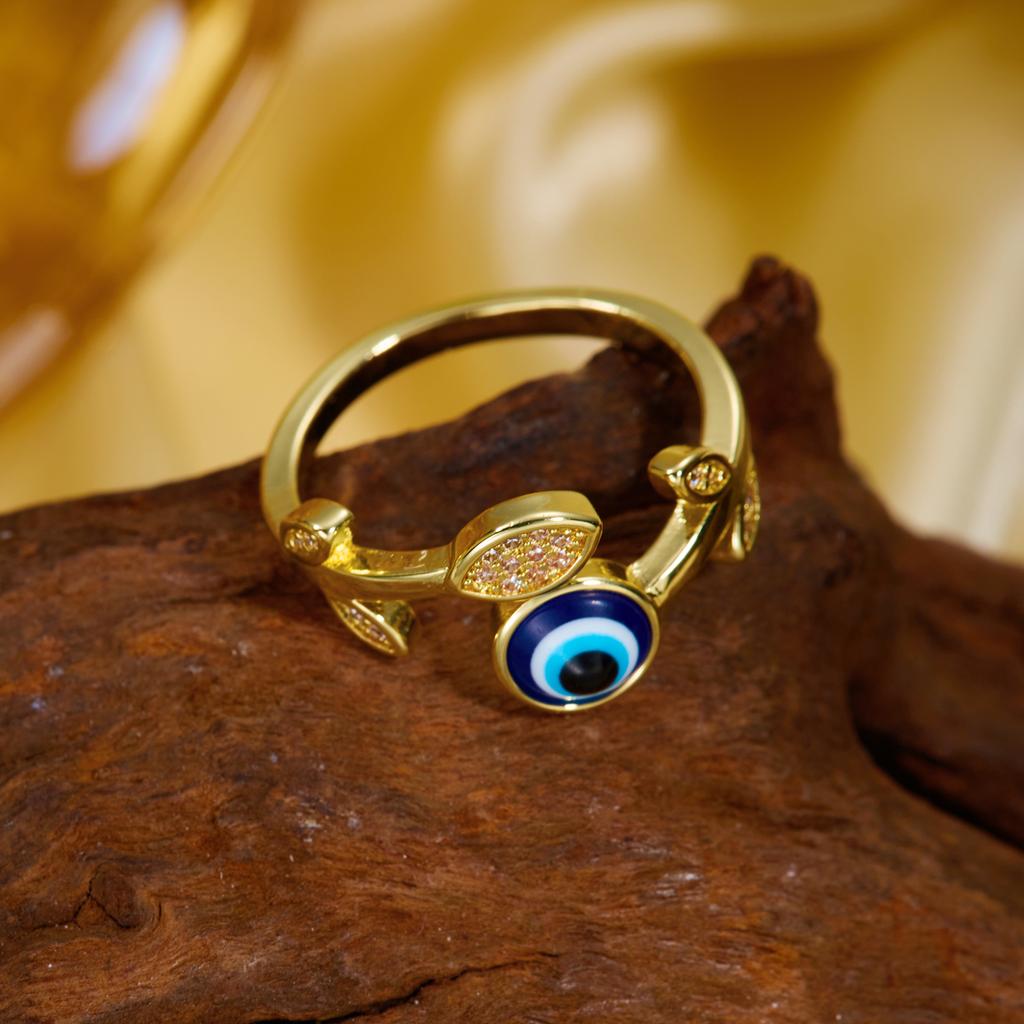 Lucky Blue Evil Eye Open Rings for Women Light Luxury Shiny Cubic Zirconia Copper Rings Trendy Wedding Aesthetic Jewelry Gifts