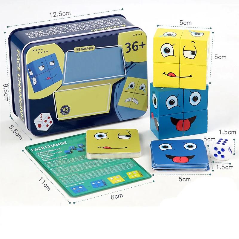Wooden Face Changing Cube Toys Building Blocks For Cartoon Puzzle Montessori Jigsaw Kids Toy Educational Board Game Family Toys