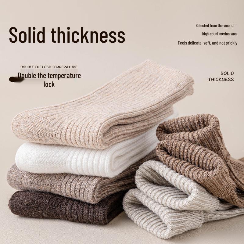 Melaude Women's Wool Knee-High Socks - Spring & Autumn Style, Thickened Double-Needle, Plus Velvet, Warm Postpartum Socks