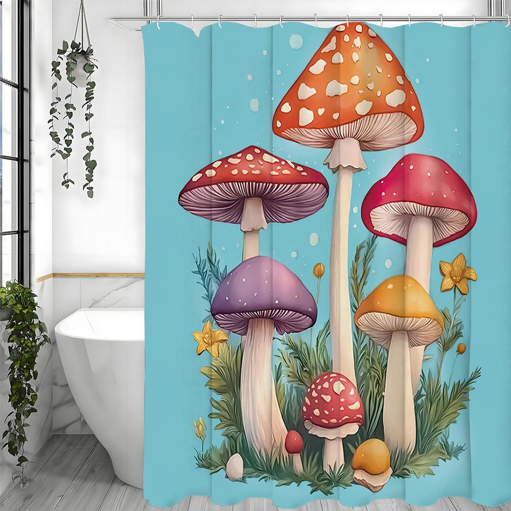 Cartoon-colored mushrooms Shower Curtain Washable Dirt-Resistant Shower Head waterproof Polyester Bath Curtain For Home Decor